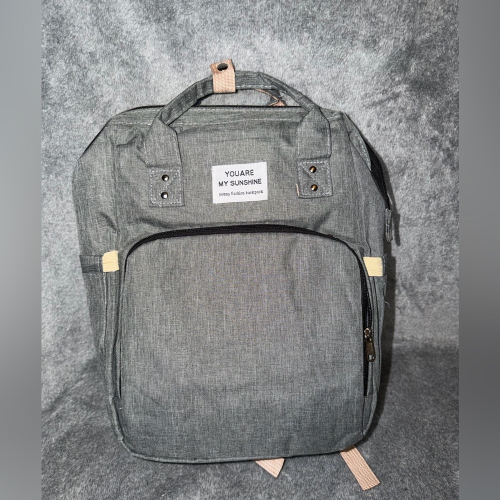 You Are My Sunshine Travel Diaper Bag Backpack w/ Built in Foldable Crib Gray
